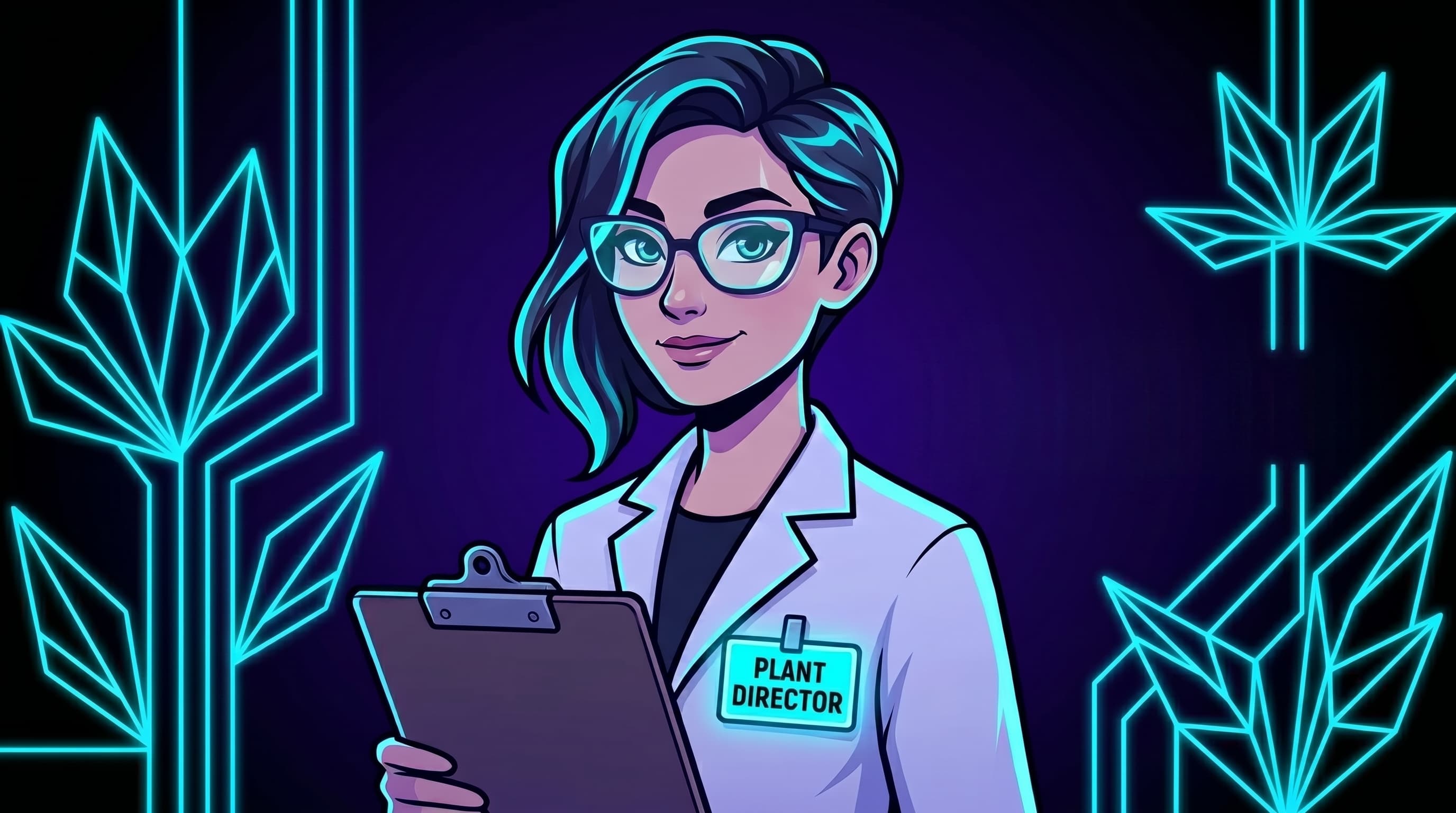 Illustrated portrait of a plant director holding a clipboard